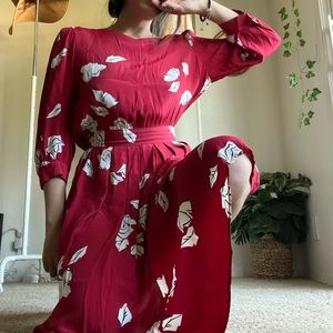 Vintage Karin Stevens Abstract Leaf Print Dress Sz 8